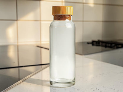 Cookvala Borosilicate Glass Oil Dispenser Bottle with Airtight Bamboo Lid, 500ml
